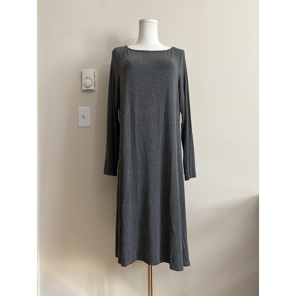 Eileen Fisher Dress Size Medium Neutral Gray Minimalist Chic Flowy Swing Stretch